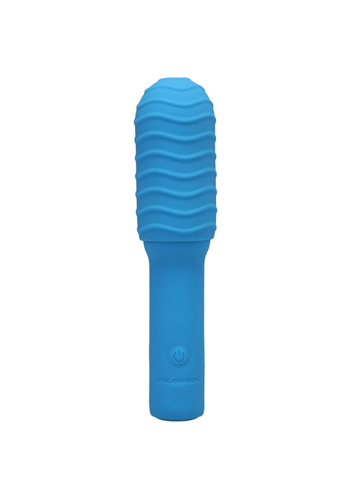 Elite - Mini Vibrator met Verwisselbaar Opzetstuk 10 cm-Doc Johnson - Pocket Pussy-Blauw-SoloDuo