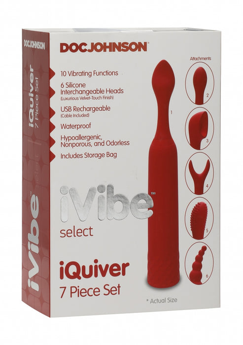 iQuiver - Kleine Vibrator met 6 Verwisselbare Opzetstukken-Doc Johnson - iVibe Select-Rood-SoloDuo