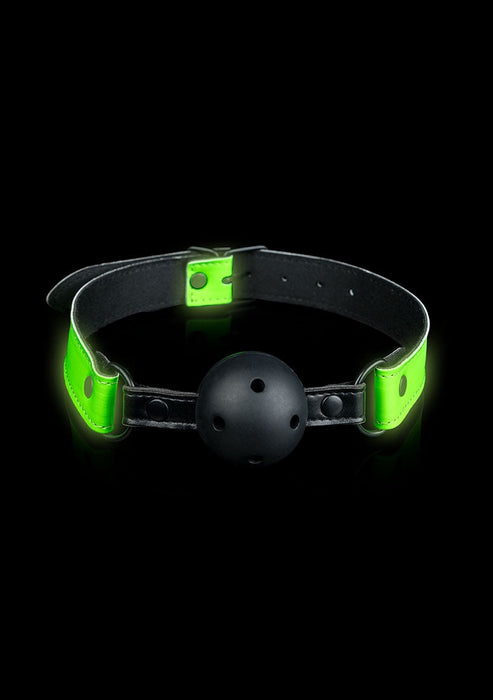 Ademende Ball Gag Glow in the Dark Neon Groen/Zwart-Ouch! Glow in the Dark-Zwart met neon groen-SoloDuo