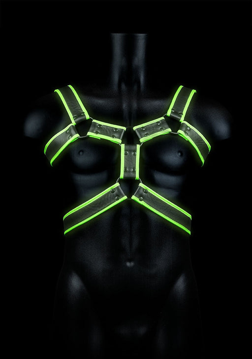Body Harnas Glow in the Dark Neon Groen/Zwart Leer-Ouch! Glow in the Dark-SoloDuo
