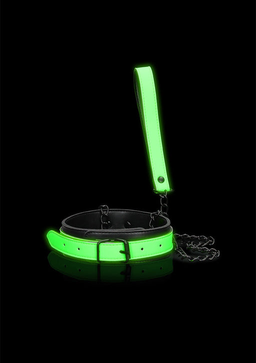 Collar en Leash Glow in the Dark Neon Groen/Zwart-Ouch! Glow in the Dark-Zwart met neon groen-SoloDuo