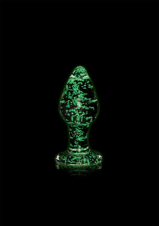 Glazen Butt Plug Glow in the Dark Medium-Ouch! Glow in the Dark-Transparant met neon groen-SoloDuo