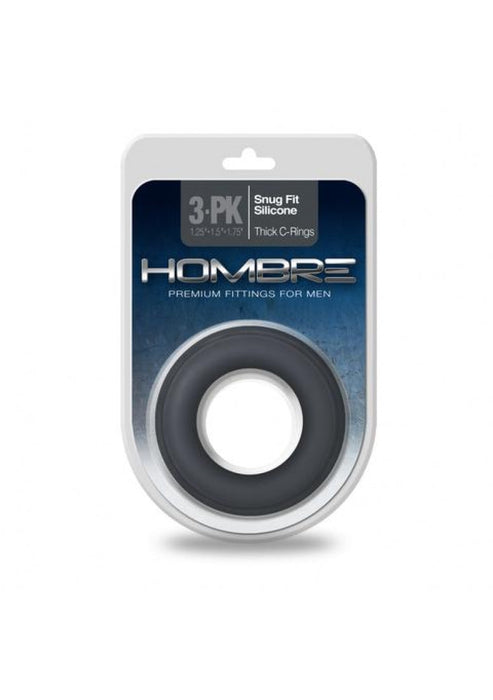Hombre Snug Fit Silicone Thick C-Rings - 3 pack - Charcoal-Topco-Zwart-SoloDuo