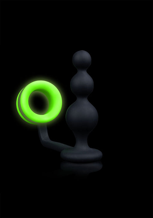 Kralen Butt Plug met Cock Ring Neon Groen/Zwart-Ouch! Glow in the Dark-Zwart met neon groen-SoloDuo