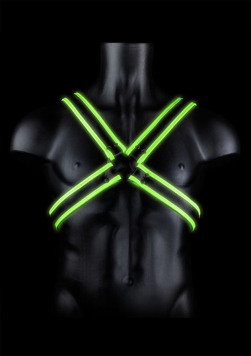 Kruis Harnas Glow in the Dark Neon Groen/Zwart-Ouch! Glow in the Dark-Zwart met neon groen-L/XL-SoloDuo
