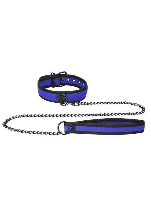 Puppy Play Neopreen Collar met Leash-Ouch! Puppy Play-Blauw-SoloDuo