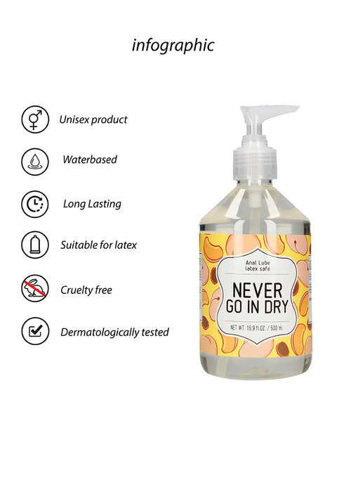 Never Go In Dry - Anaal Glijmiddel op Waterbasis - 500 ml
