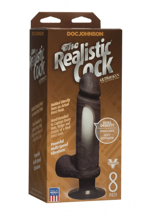 The Realistic Cock ULTRASKYN Vibrerend 20 cm - Zuignap-Doc Johnson - Realistic Cocks-Bruin-SoloDuo