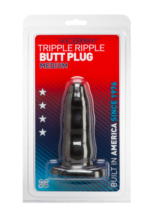 Triple Ripple Butt Plug Medium-Doc Johnson - Built In America-Zwart-SoloDuo
