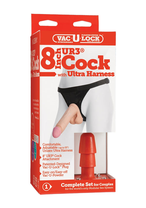 UR3 20 cm Cock Met Ultra Harnas-Doc Johnson - Vac-U-Lock-Beige-SoloDuo