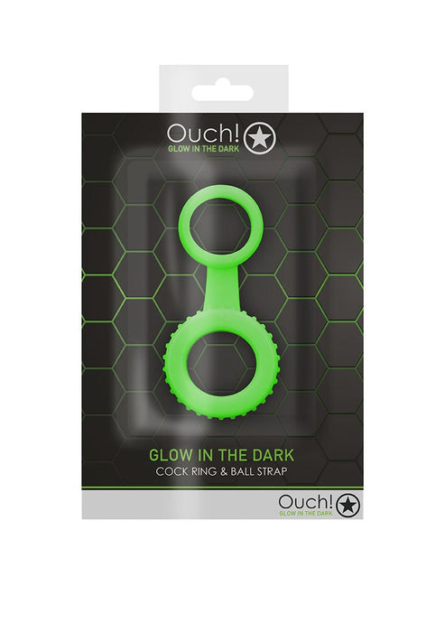 Zeus Cock Ring & Ball Strap Glow in the Dark-Ouch! Glow in the Dark-Neon groen-SoloDuo